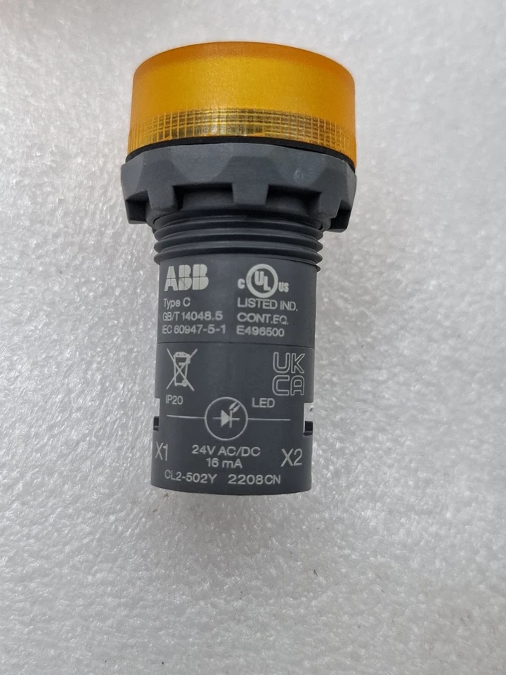 2x ABB PANEL MOUNT LED PILOT LIGHT TYPE C- YELLOW (GB/T 14048.5) - NEW 24 AC/DC